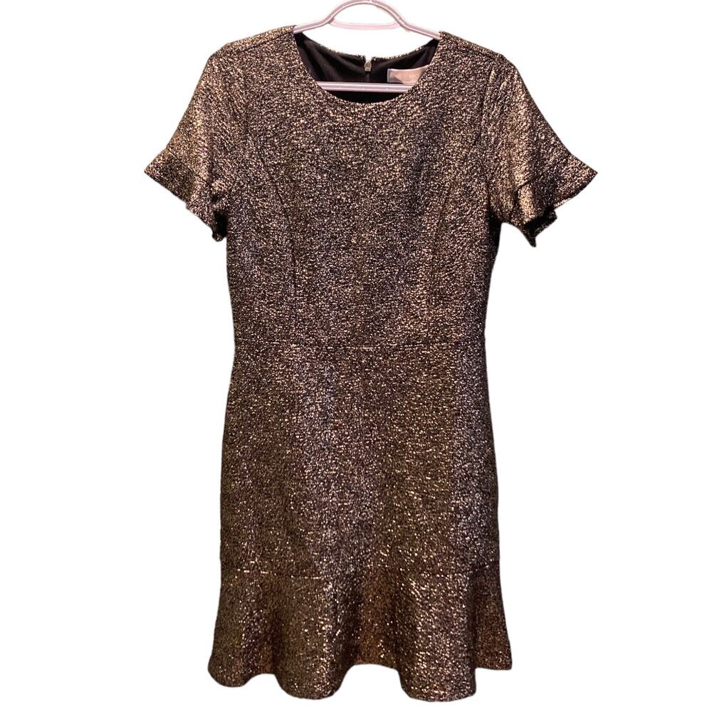 NWT Women's Michael Kors Retro Style Shift Dress Size Small Black/Gold MSRP $125
